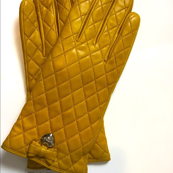 Coach Cashmere Leather Gloves Mustard  new Sz7 - Picture 1 of 3